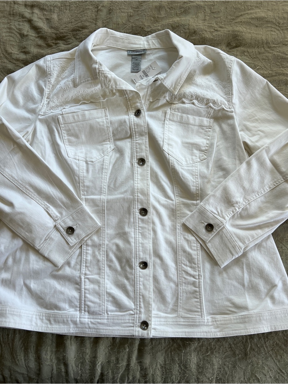 NWT Catherine’s White Stretch Denim Button Down Jacket Western Feminine Size 2XL